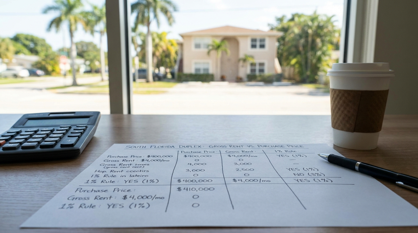 South Florida duplex rent versus purchase price ratio worksheet