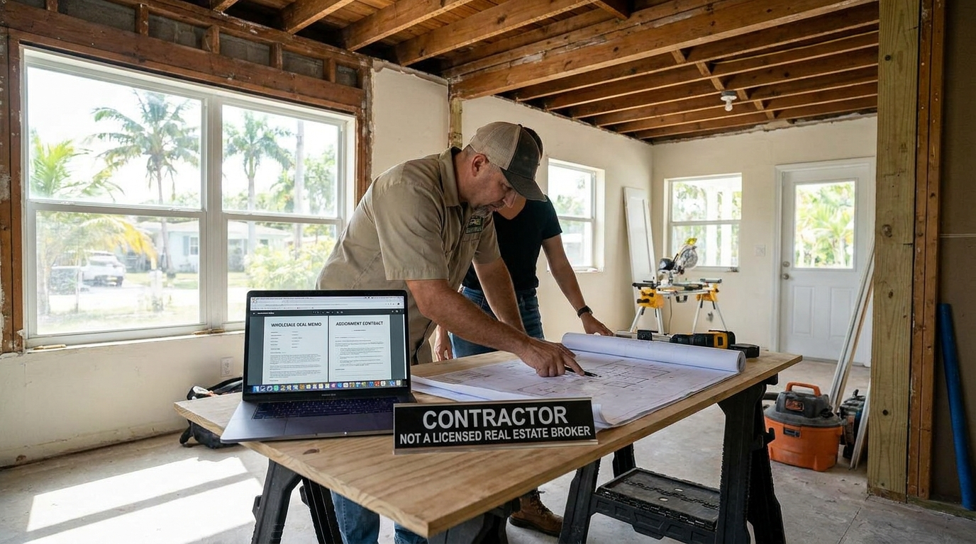 South Florida fix and flip investor reviewing renovation contract without a real estate license