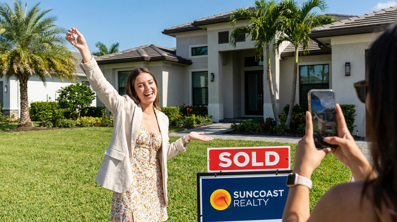 Can you be a real estate agent at 18 — young South Florida agent celebrating first closed deal with sold sign