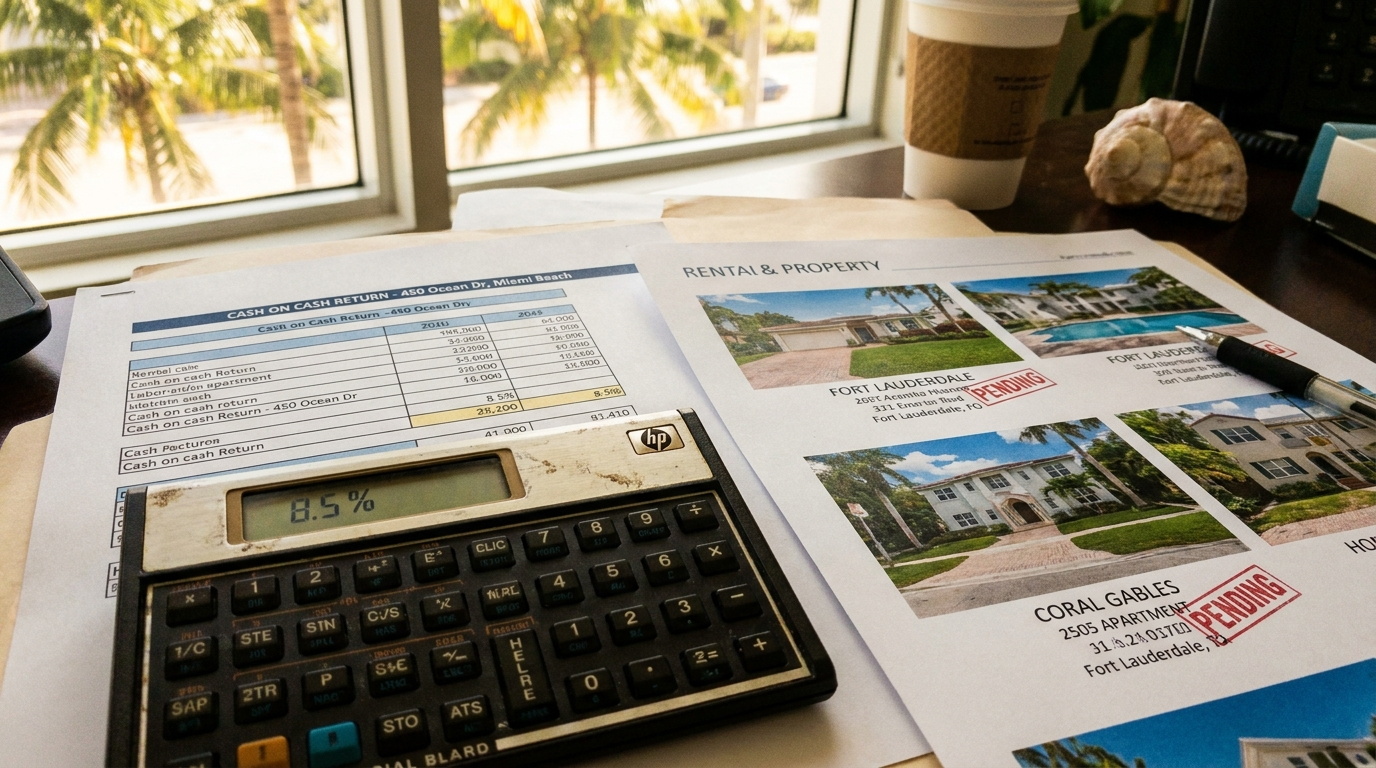 Cash on cash return calculation worksheet for a South Florida rental property