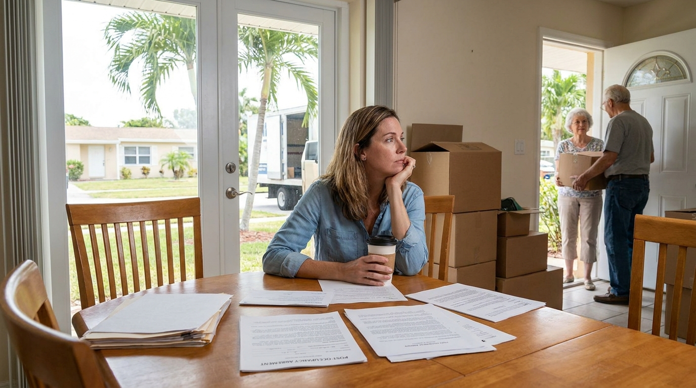 South Florida buyer reviewing post-occupancy agreement paperwork before closing