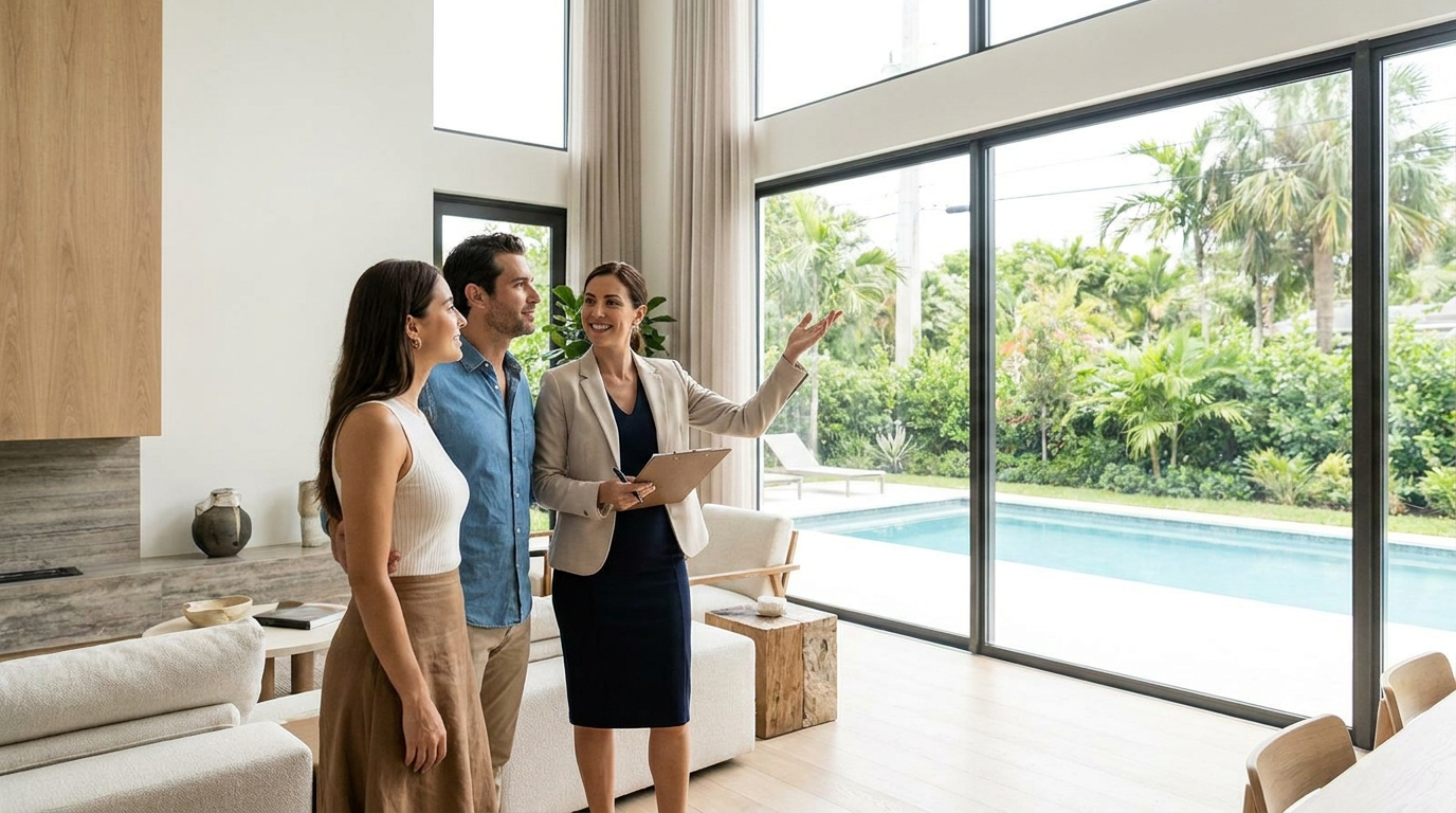 How hard is it to be a realtor — experienced South Florida agent showing a luxury home to clients
