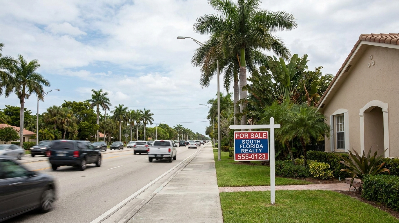 How much does a busy street affect home value — South Florida home for sale on busy road with traffic visible