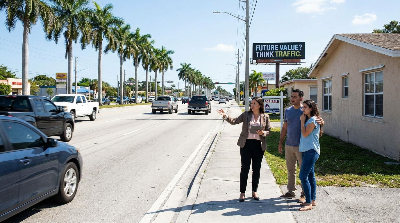 How much does a busy street affect home value — real estate agent discussing busy road discount with South Florida buyers