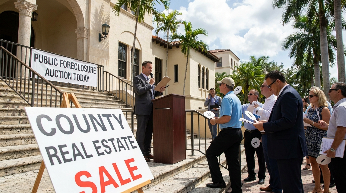 South Florida courthouse steps foreclosure auction with bidders