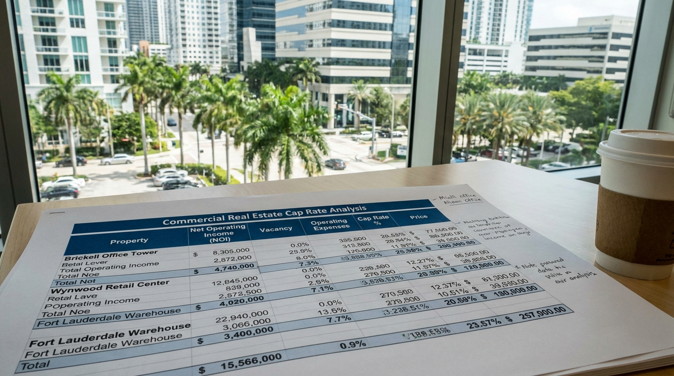 South Florida investment property cap rate analysis spreadsheet showing NOI breakdown