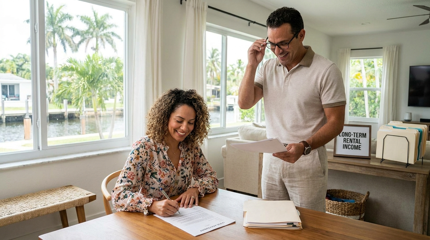 South Florida tenant signing a lease agreement with landlord
