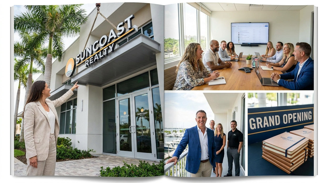 South Florida real estate brokerage grand opening with team and branding