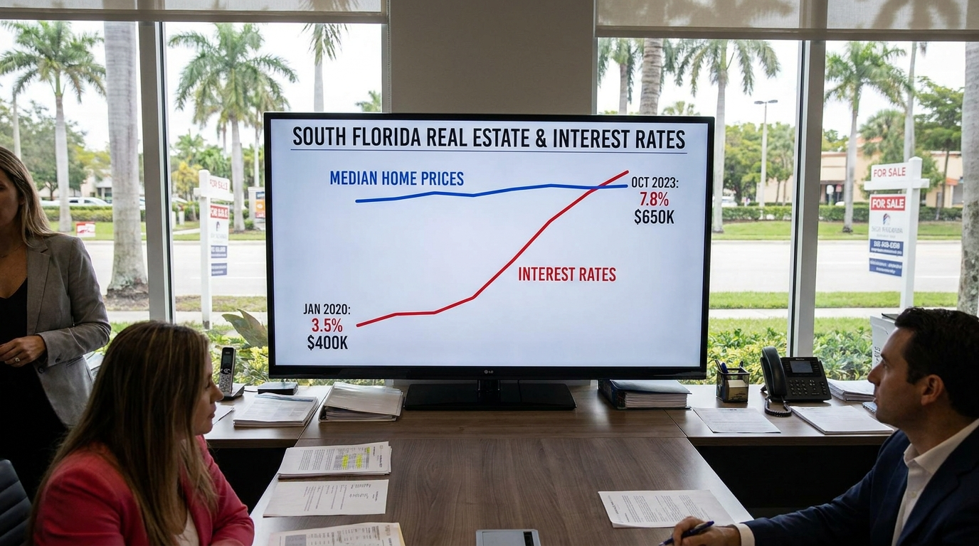 Interest rates vs house prices graph showing South Florida home prices remaining elevated despite rate increases