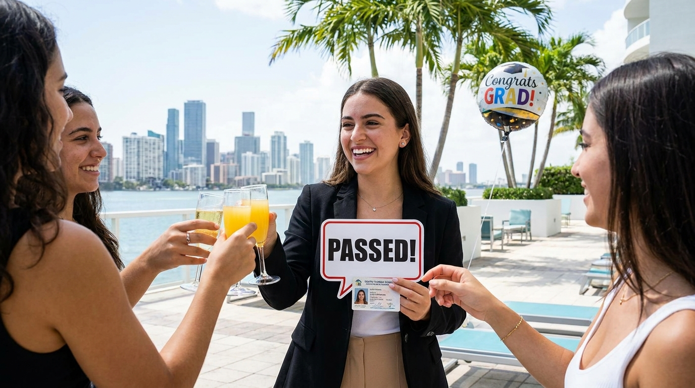 Is real estate school worth it — new South Florida real estate agent celebrating after passing their state exam