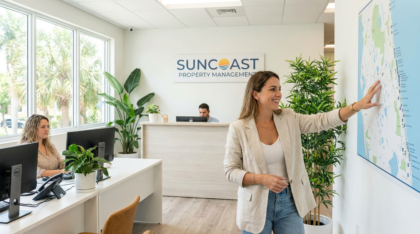 South Florida entrepreneur planning a real estate business with multiple service lines on whiteboard