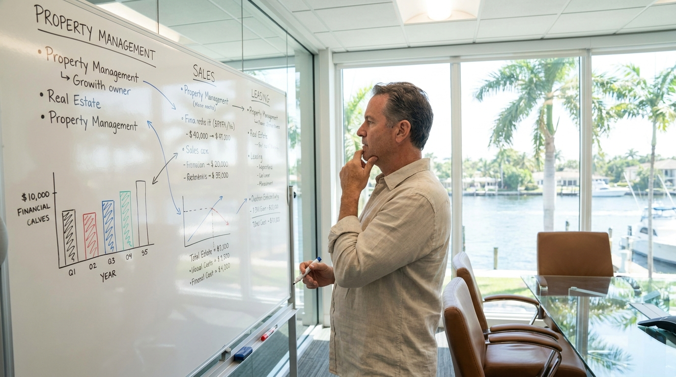 South Florida real estate business owner reviewing operations across multiple service areas