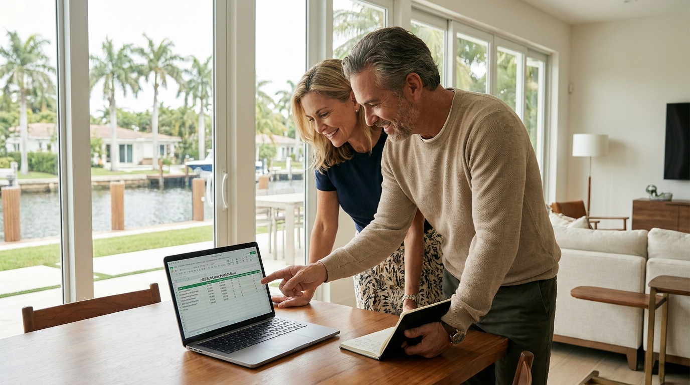 South Florida real estate investor mapping out annual investment goals on whiteboard