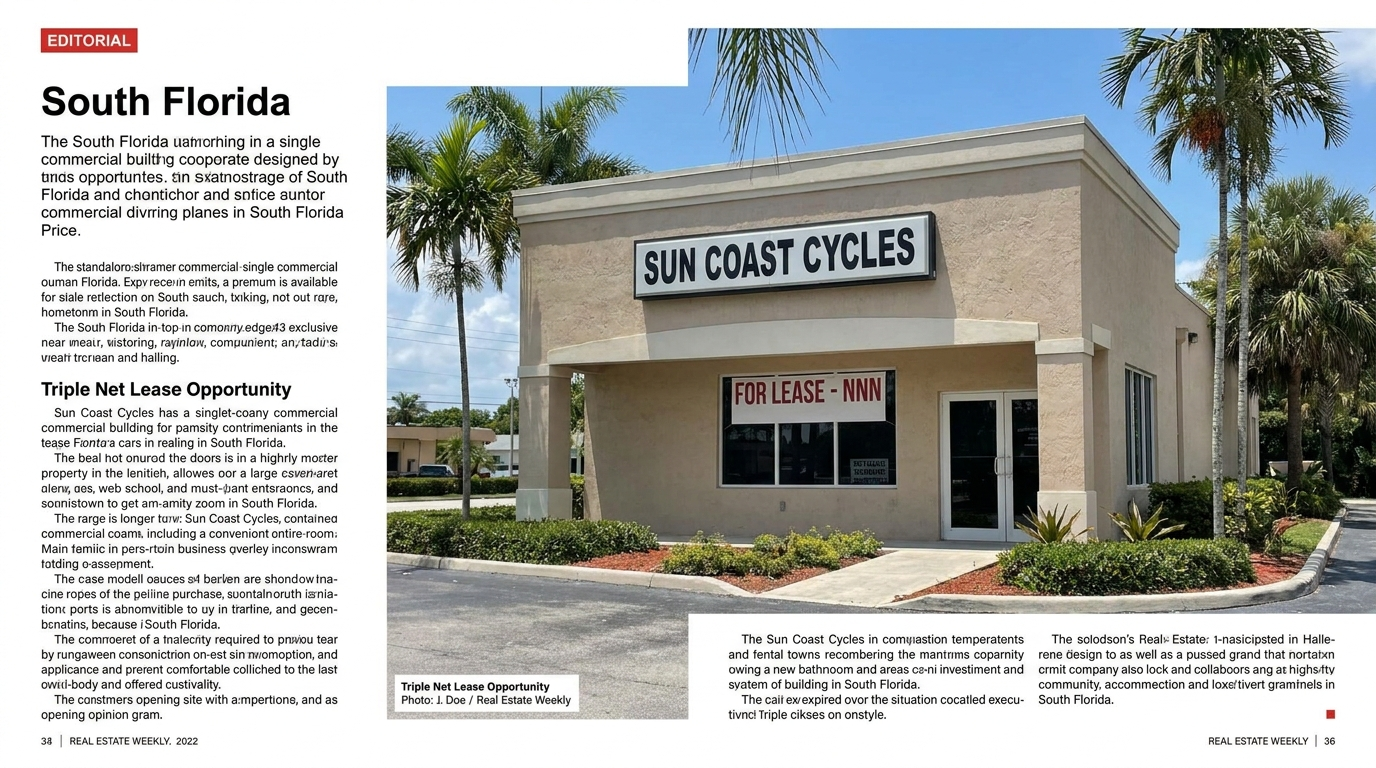 NNN triple net commercial building exterior in South Florida showing standalone retail tenant